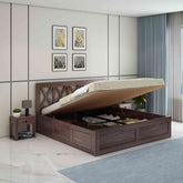 Moon Solid Sheesham Wood Hydraulic Bed With Box Storage (King Size, Walnut Finish)